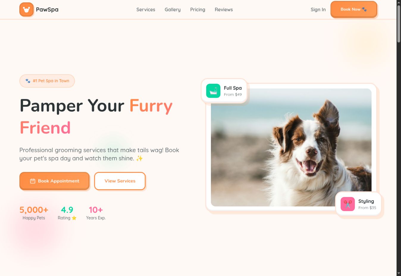 PawSpa 宠物美容网站：UI UX Pro Max 官网公开演示
